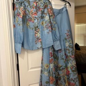 Ina Blue Floral Blouse and Skirt Set